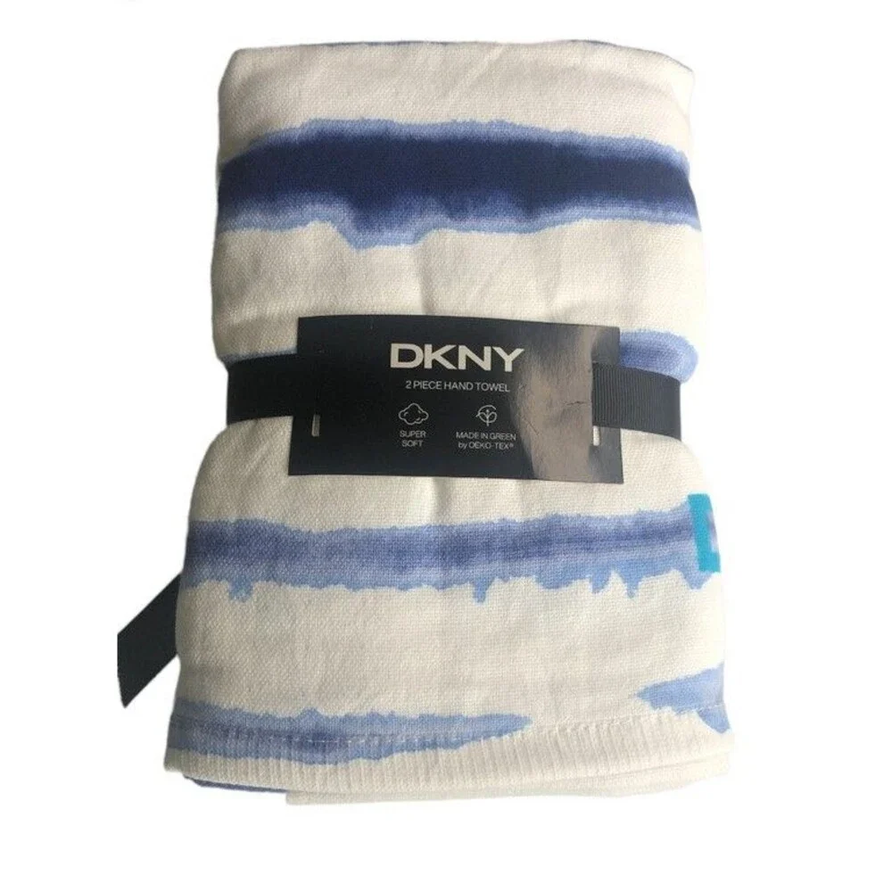 DKNY Hand Towels Blue Watercolor Blue White Bathroom Tye Dye Set of 2